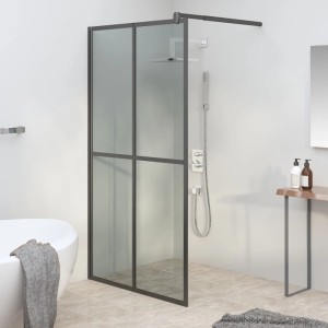 Begehbare Duschwand vidaXL, 118x190cm, dunkles Glas, schwarzer Rahmen. Modernes Design für Duschen.