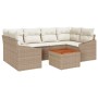 Beige vidaXL Garten-Lounge-Set, 7-teilig, mit Tisch und weißen Polstern.