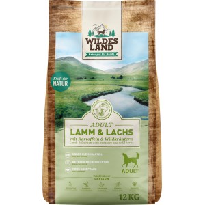Wildes Land Hunde-Trockenfutter Lamm & Lachs, 12kg Sack. Getreidefreies Futter mit Kartoffeln und Wildkräutern.