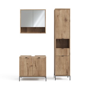 Vicco Badmöbel-Set Eliza Viking Oak, 3-teilig: Waschtischunterschrank, Spiegelschrank, Hochschrank.