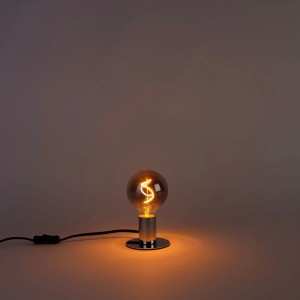 Dimmbare E27 LED Spiralfadenlampe G95 in Rauchglas-Optik, warmweißes Licht.