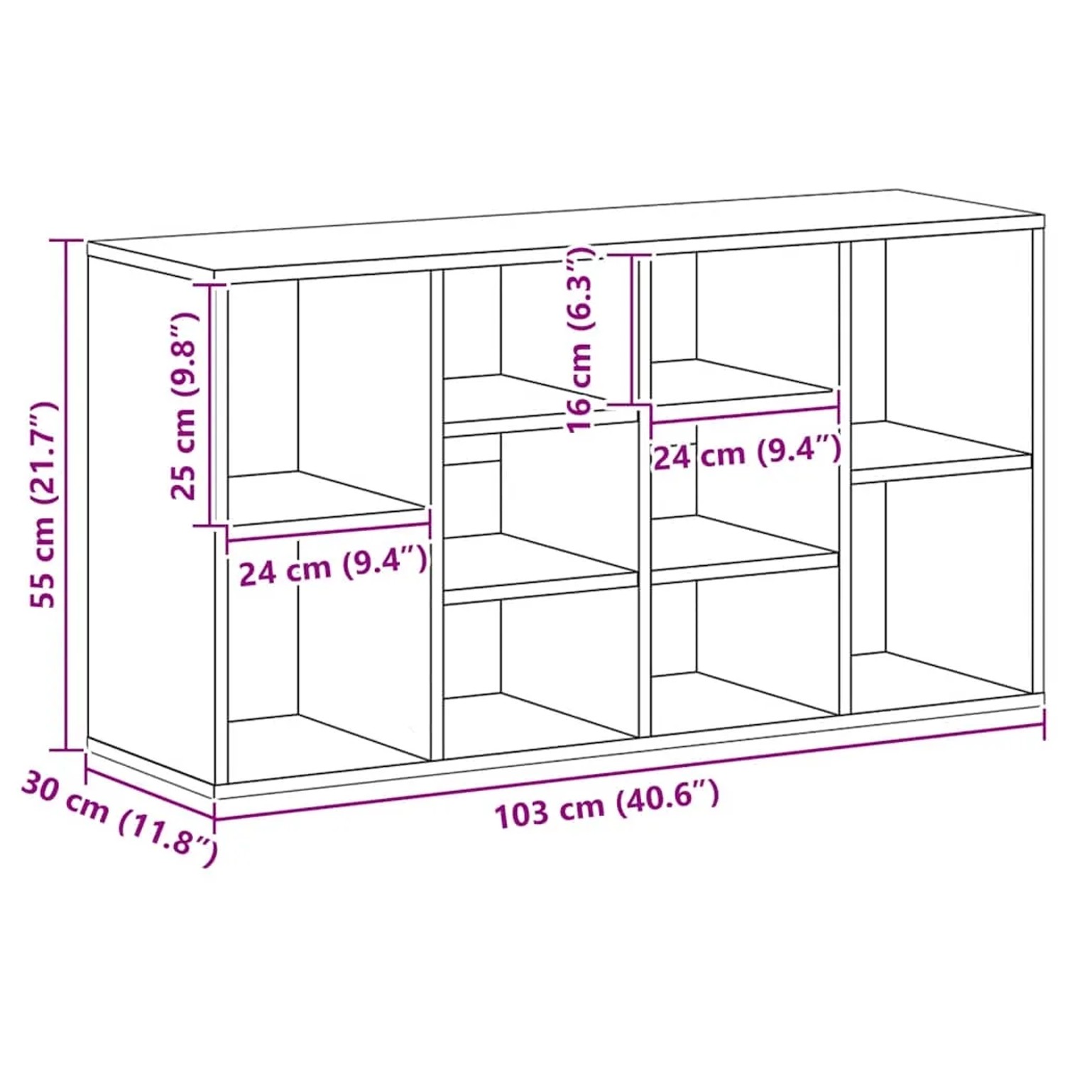 vidaXL Schuhbank in Betongrau, 103x30x55 cm, aus Holzwerkstoff mit 10 Fächern.