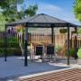 Canopia Gartenpavillon Monaco 3.9x4.5 in Anthrazit mit Tisch und Stühlen.