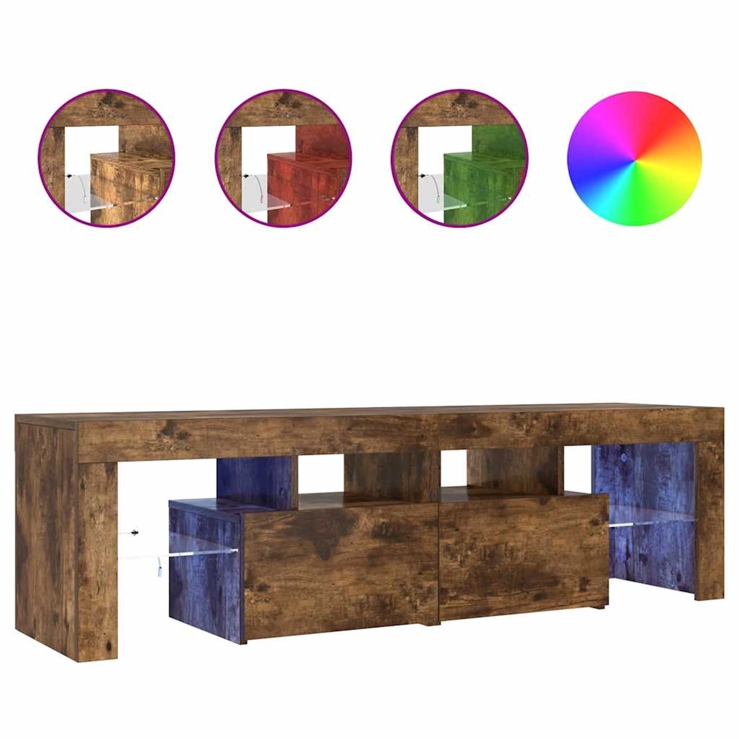 vidaXL TV-Schrank mit LED-Leuchten Räuchereiche 140x36,5x40 cm 822641