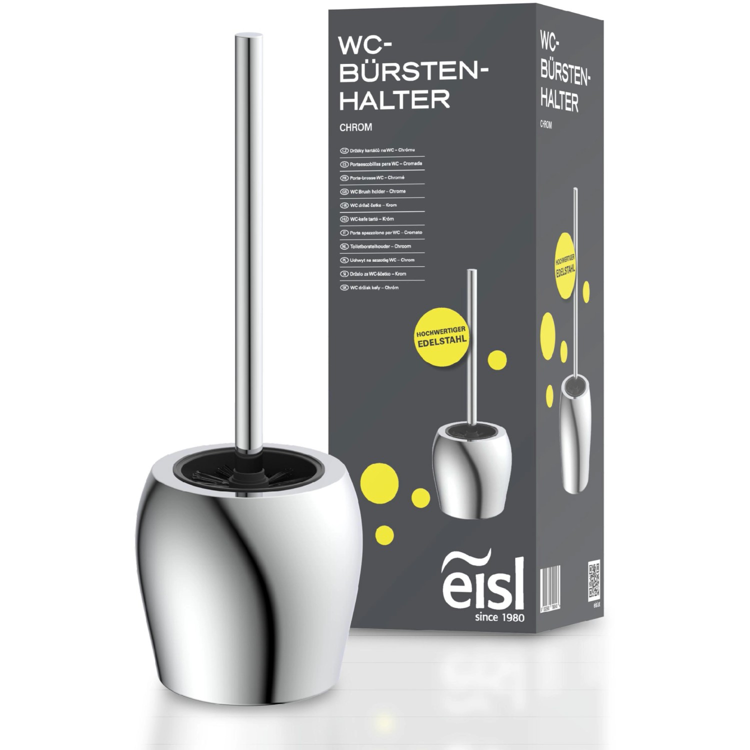 Eisl WC-Bürstenhalter, Chrom, mit Behälter und Bürste. Badaccessoire für die Toilette.