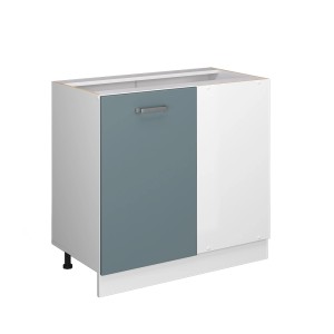 Vicco Eckunterschrank R-Line in Blau-Grau/Weiß, 86 cm, ohne Arbeitsplatte. Küchenschrank zur Ecknutzung.