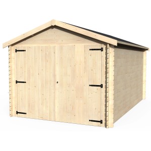 Decor et Jardin Garage Gamache aus Holz, Einzelgarage in Blockbohlenbauweise.