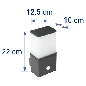 OBI LIGHTING LED Sensor-Außenwandleuchte Veroli, dunkelgraues Aluminiumgehäuse mit Bewegungssensor.