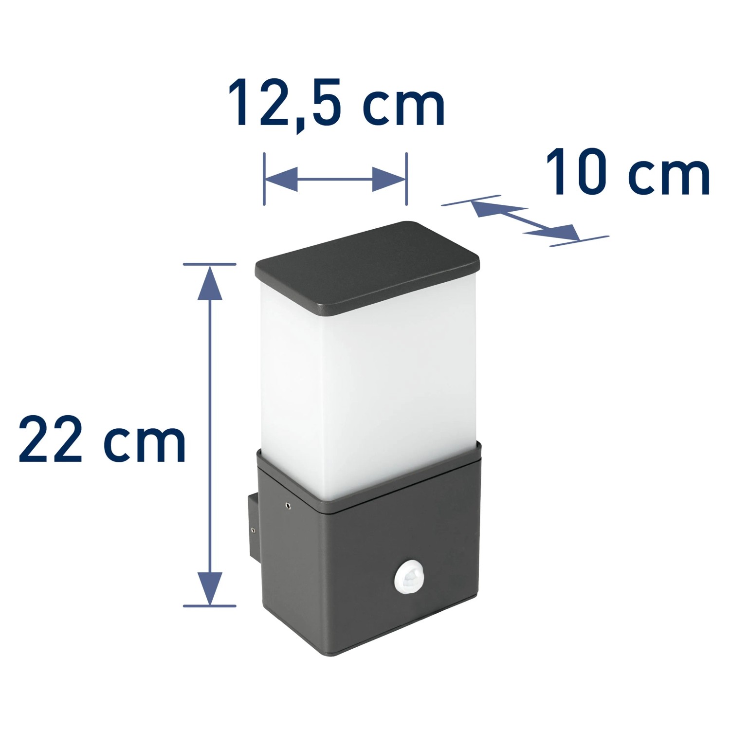 OBI LIGHTING LED Sensor-Außenwandleuchte Veroli, dunkelgraues Aluminiumgehäuse mit Bewegungssensor.