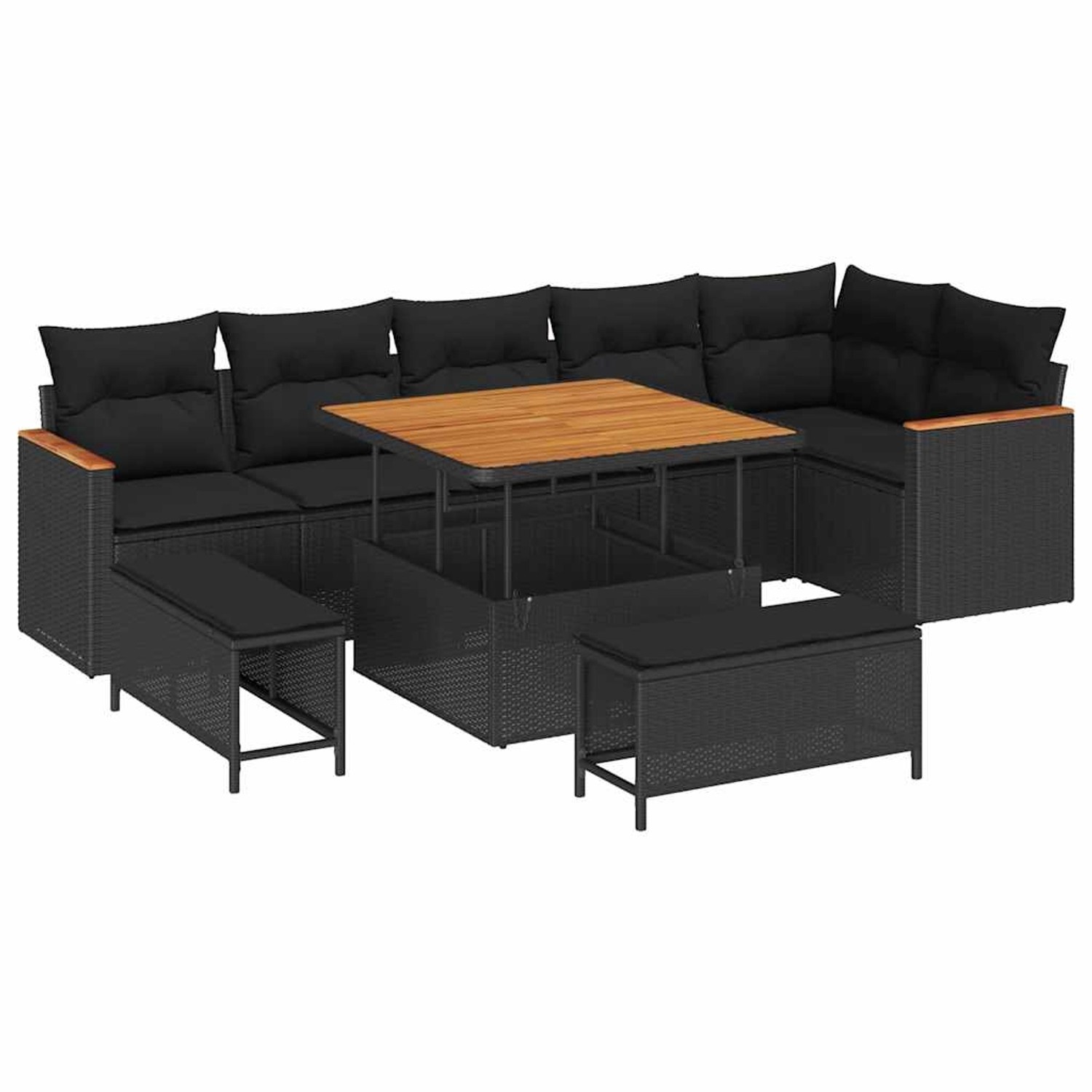 vidaXL Garten-Sofa-Set mit Kissen 9-Tlg Schwarz Poly Rattan 3363054 günstig online kaufen
