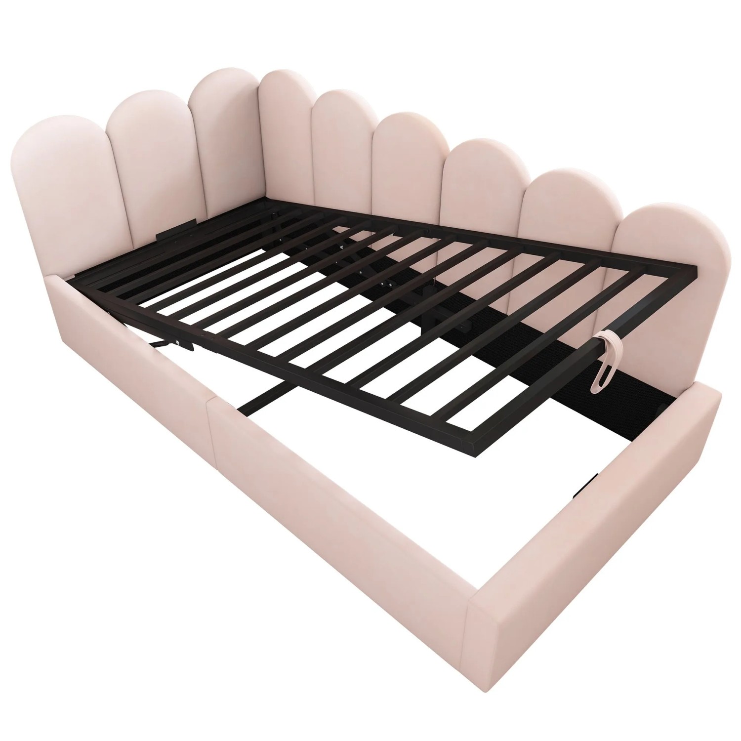 KOMHTOM Polsterbett Hydraulische 90x200Cm Tagesbett Schlafsofa Mit Stauraum Kinderbett Mit Metall-Lattenrost Samt Rosa Ohne Matratze