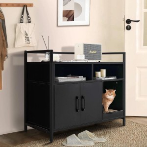 Schwarze Costway Katzenhöhle mit Doppeltüren als Katzentoilette und Kommode.