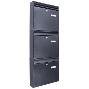 Burg-Wächter Briefkastenanlage für 3 Parteien, schwarz, mit Montagematerial und Schlüsseln.