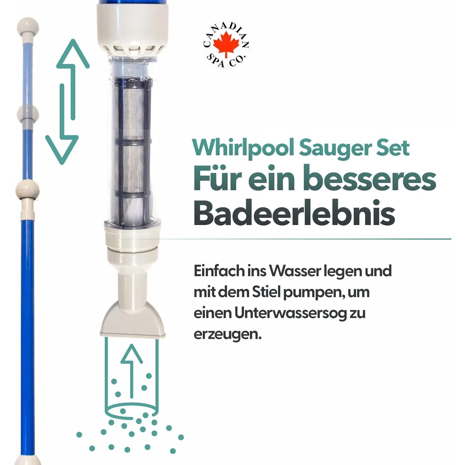 Canadian Spa Poolsauger Set Deluxe mit Stiel, Bürste und Düse zur Whirlpool Reinigung.