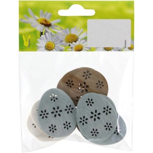 Deko-Eier Set aus Holz, grau-braun, mit Blumenmuster, 12 Stück für Ostern.