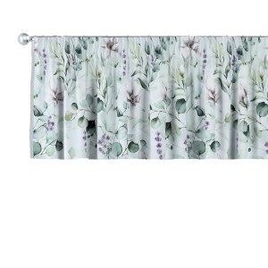 Mintgrüne Kurzgardine mit Blumenmuster für Fenster, 130x40 cm.