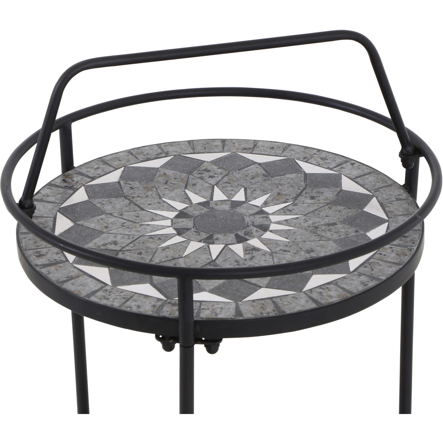Runder, grauer Gartentisch Siena Garden Como, Ø 41 cm, mit Mosaikmuster und Stahlgestell.