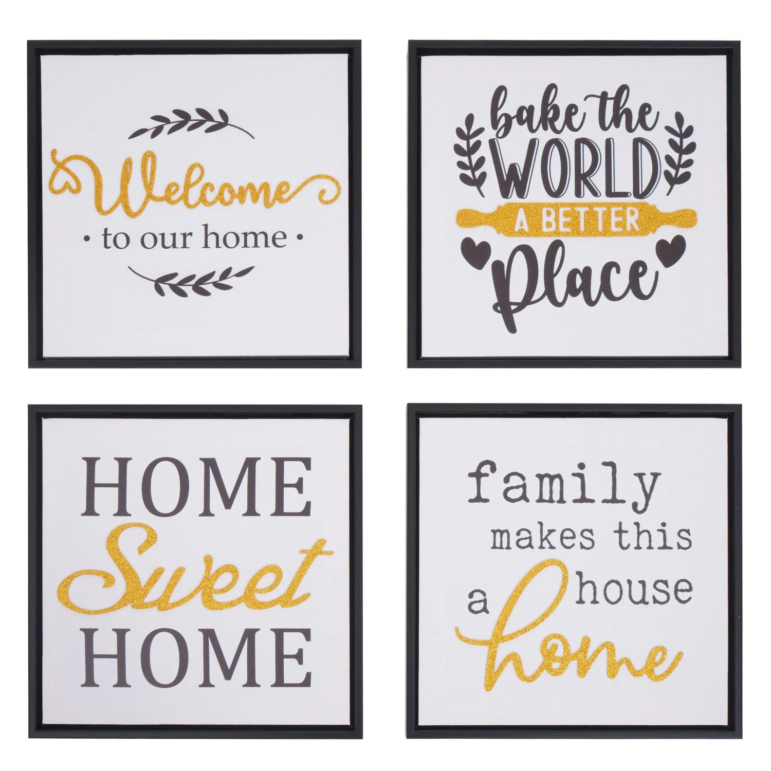 MCW 4er-Set Wandbild N96 Sprüche Sweet Home Welcome World Family Leinwand 30x30cm
