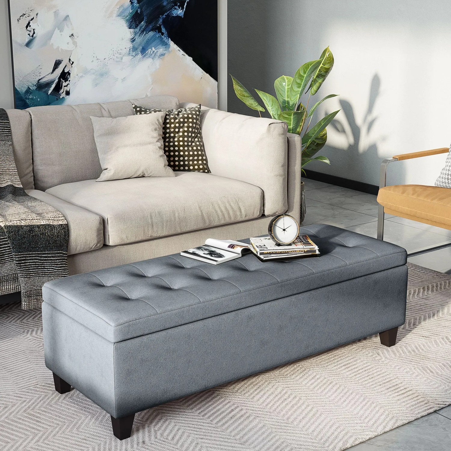 HOMCOM Sitzbank mit Stauraum Grau Leinenoptik 125 x 49 x 41,5 cm kaufen bei OBI