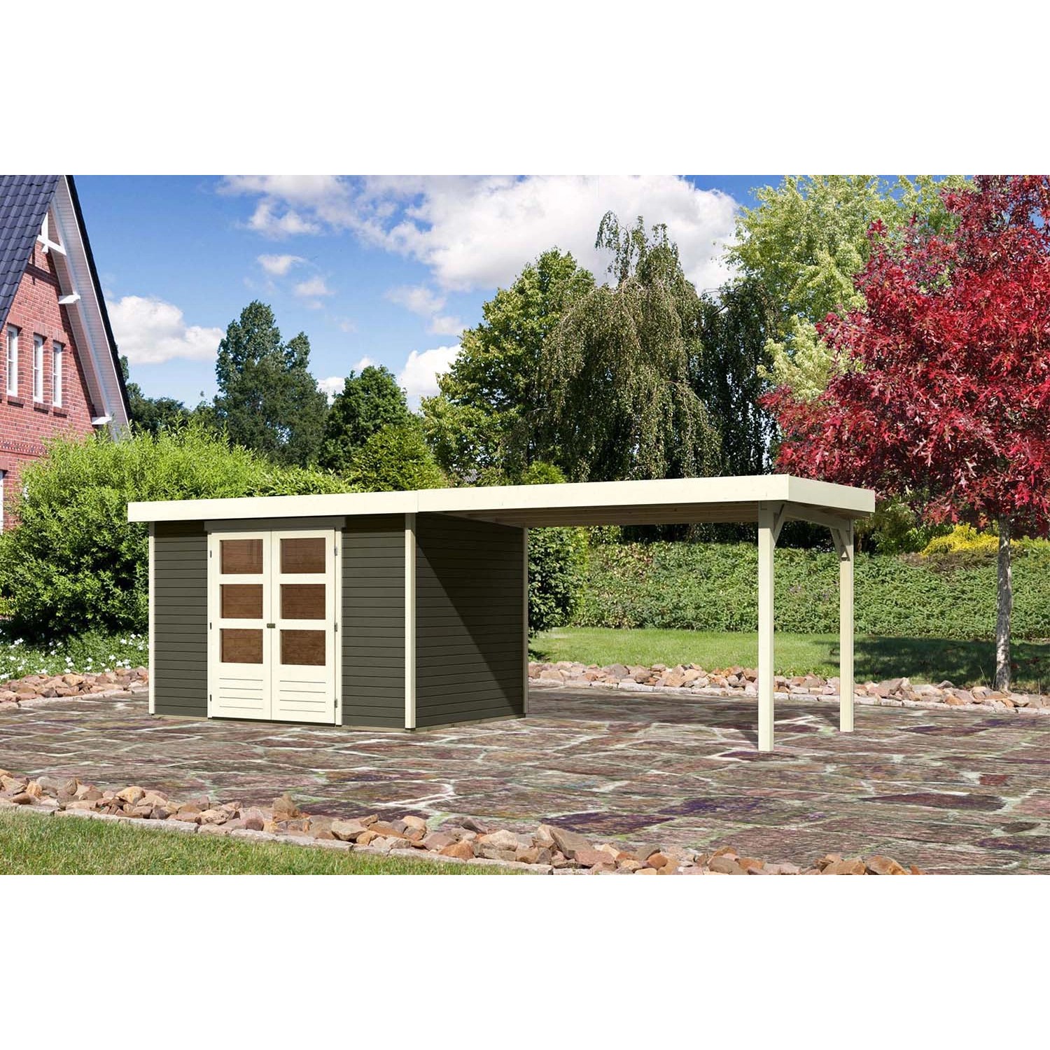 Karibu Holz-Gartenhaus Boras Terragrau Flachdach Lackiert 298 cm x 213 cm günstig online kaufen