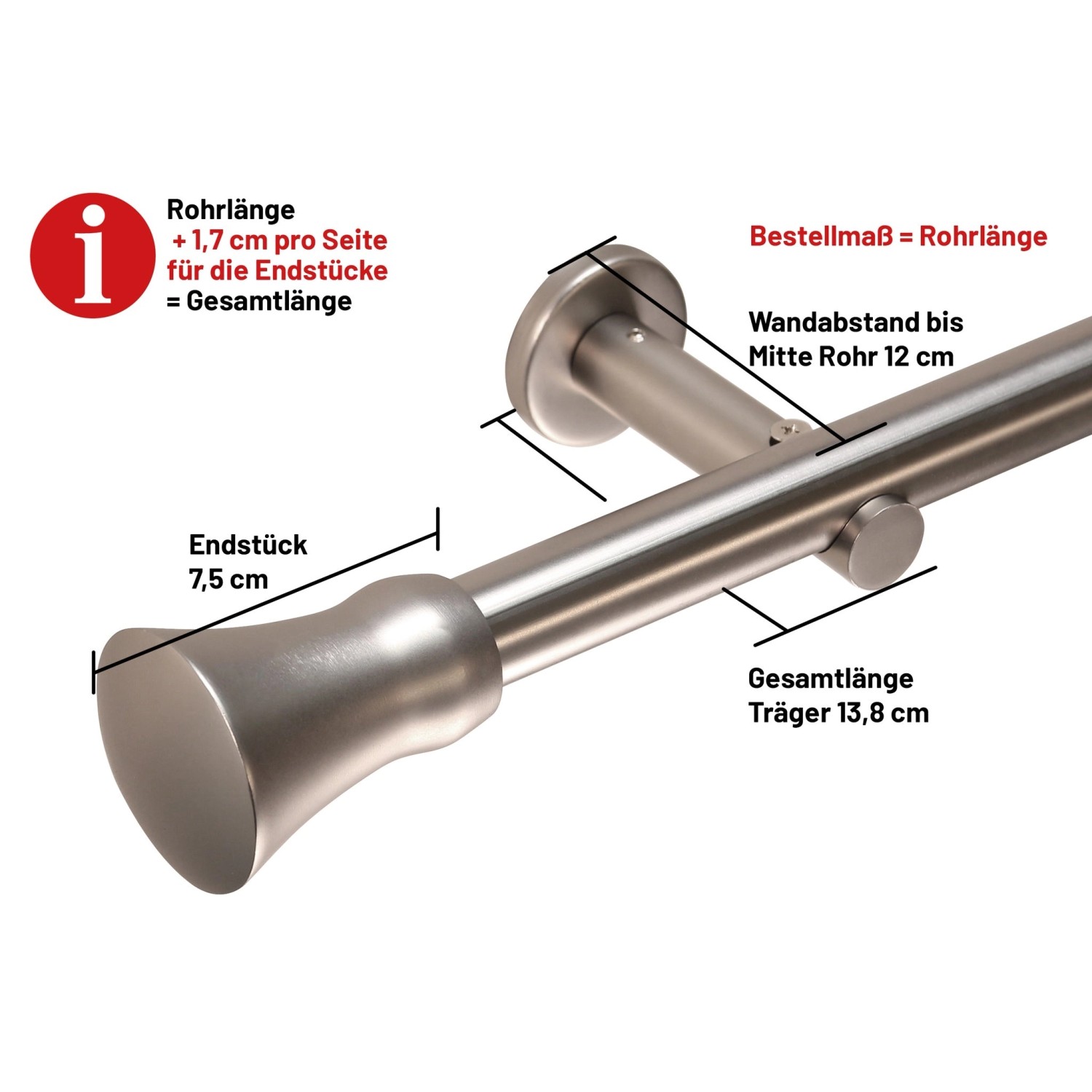 Deco-Raum Gardinenstange nach Maß 1-Lauf Kegel Ø 25mm Edelstahl-optik 130cm_2