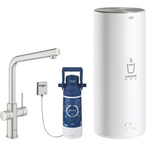 Grohe Red Duo Armatur mit Boiler und Filter, Supersteel-Finish.
