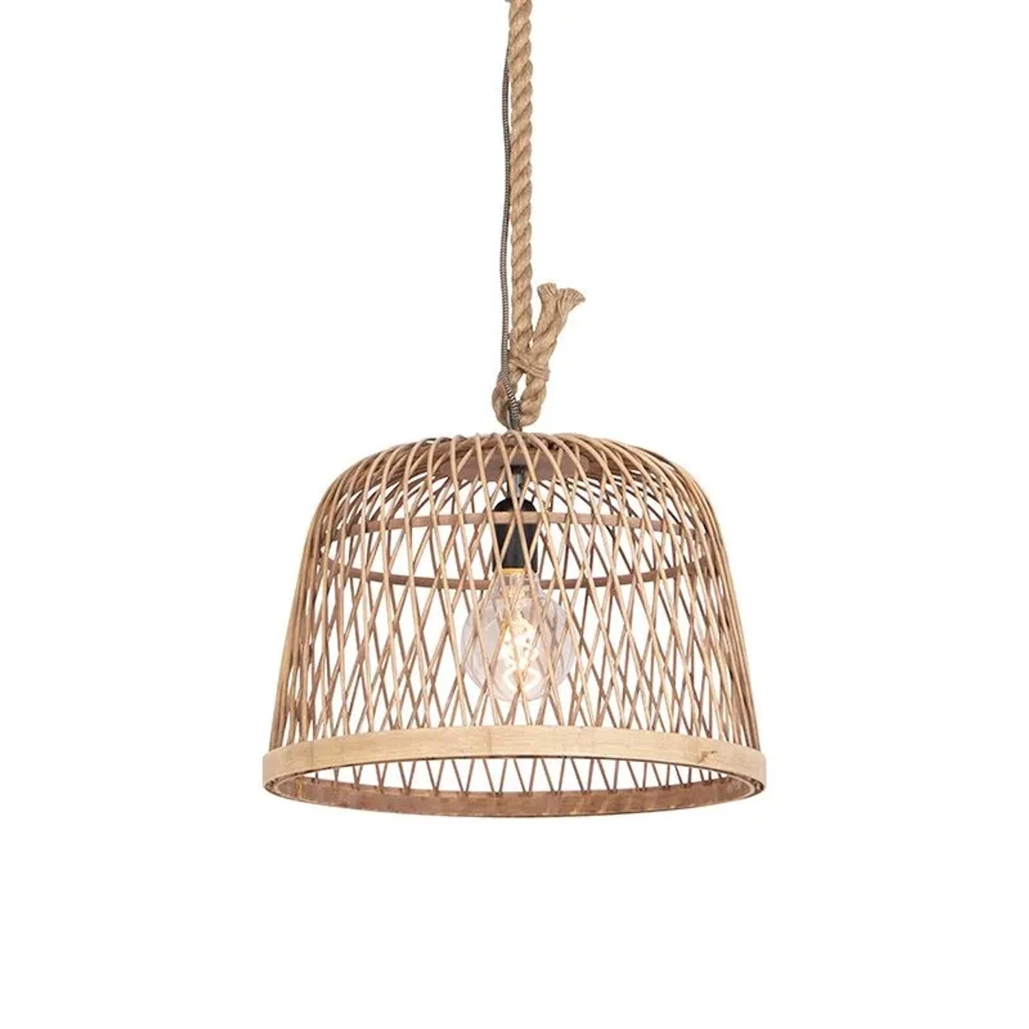 QAZQA Pendelleuchte im Landhausstil Seil mit Rattan Calamus