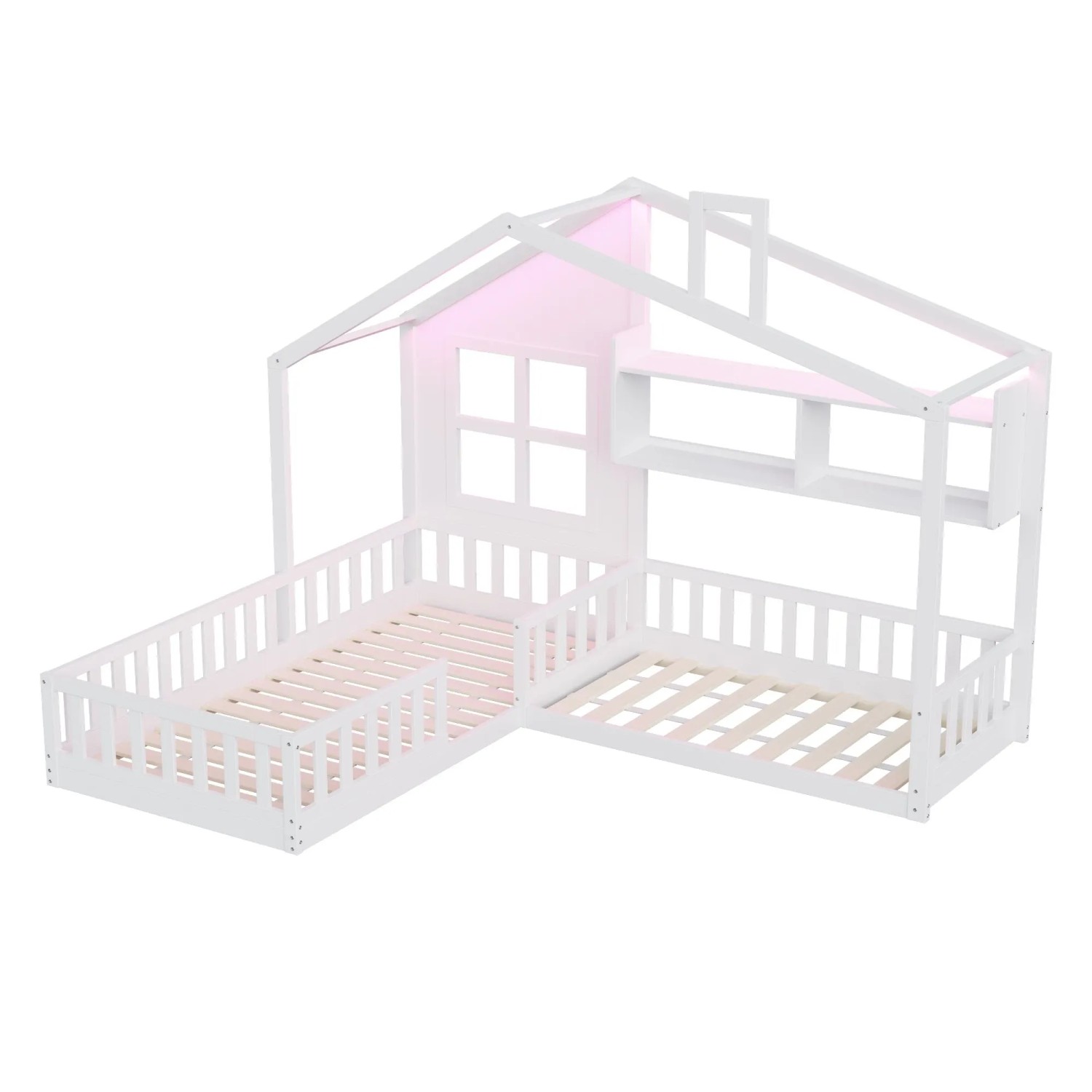Merax Kinderbett 90x200cm Massivholz LED Stauraum Weiß