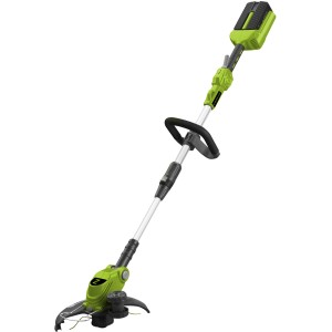 Zipper Akku-Rasentrimmer ZI-RTR 40 V, Akku-Trimmer in Grün und Silber mit Bügelgriff.