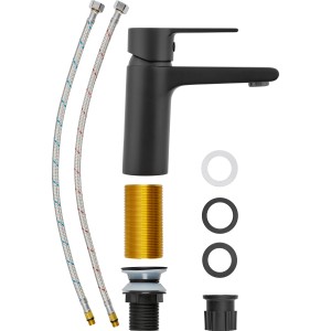 Waschtischarmatur Bisenzio, Einhebel, Schwarz Matt, mit Zubehör für Waschbecken