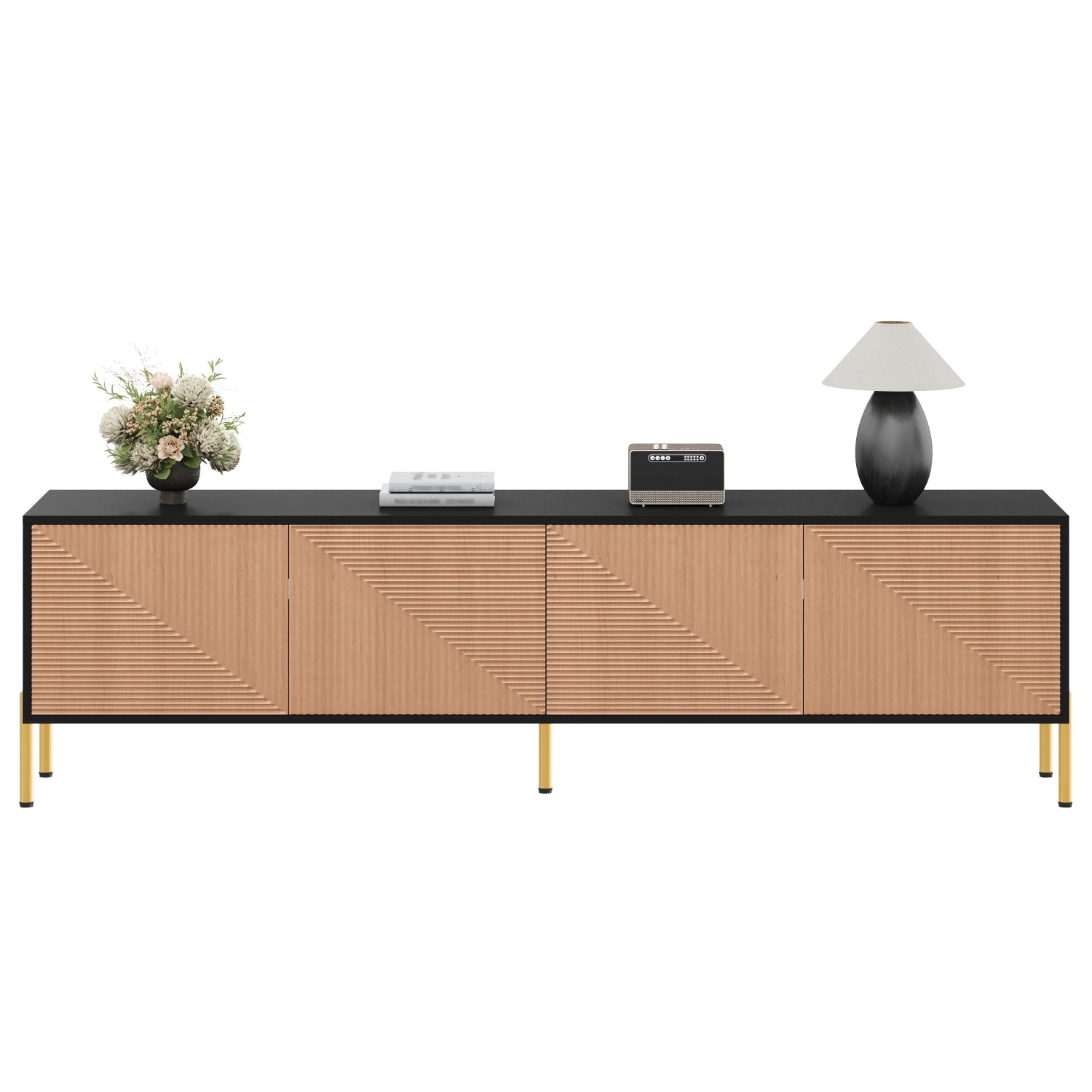 okwish TV Schrank mit Farbblock Design und Stauraum 179 x 35 x 53.5 cm Schwarz