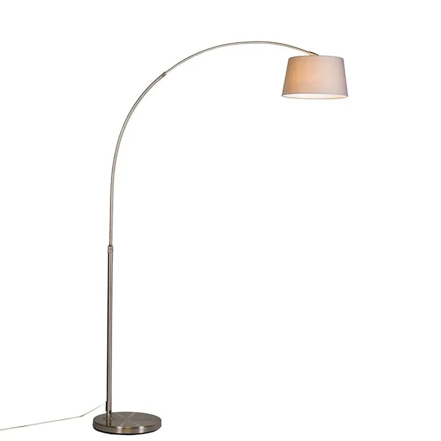 QAZQA Moderne Bogenlampe Stahl mit Grauem SToffschirm Arc Basic