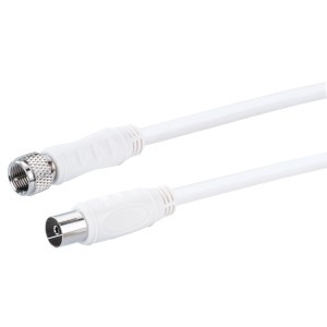 Weißes Schwaiger SAT Antennen Adapterkabel 90 dB mit zwei verschiedenen Anschlüssen.