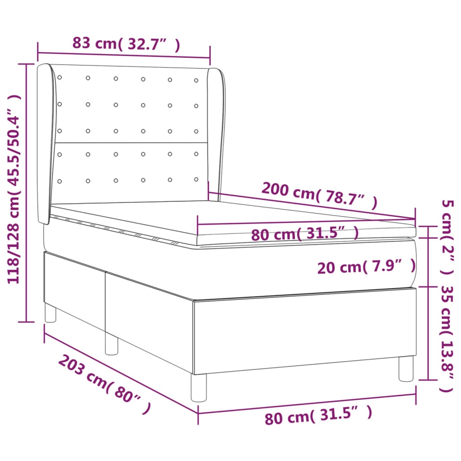 Blaues vidaXL Boxspringbett 80x200 cm mit Matratze und Kopfteil.