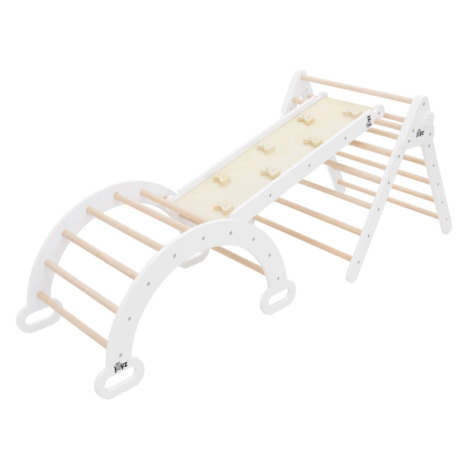 Joyz 3in1 Kletterdreieck mit Rutsche Kletterbogen Natur-Weiß aus Holz günstig online kaufen