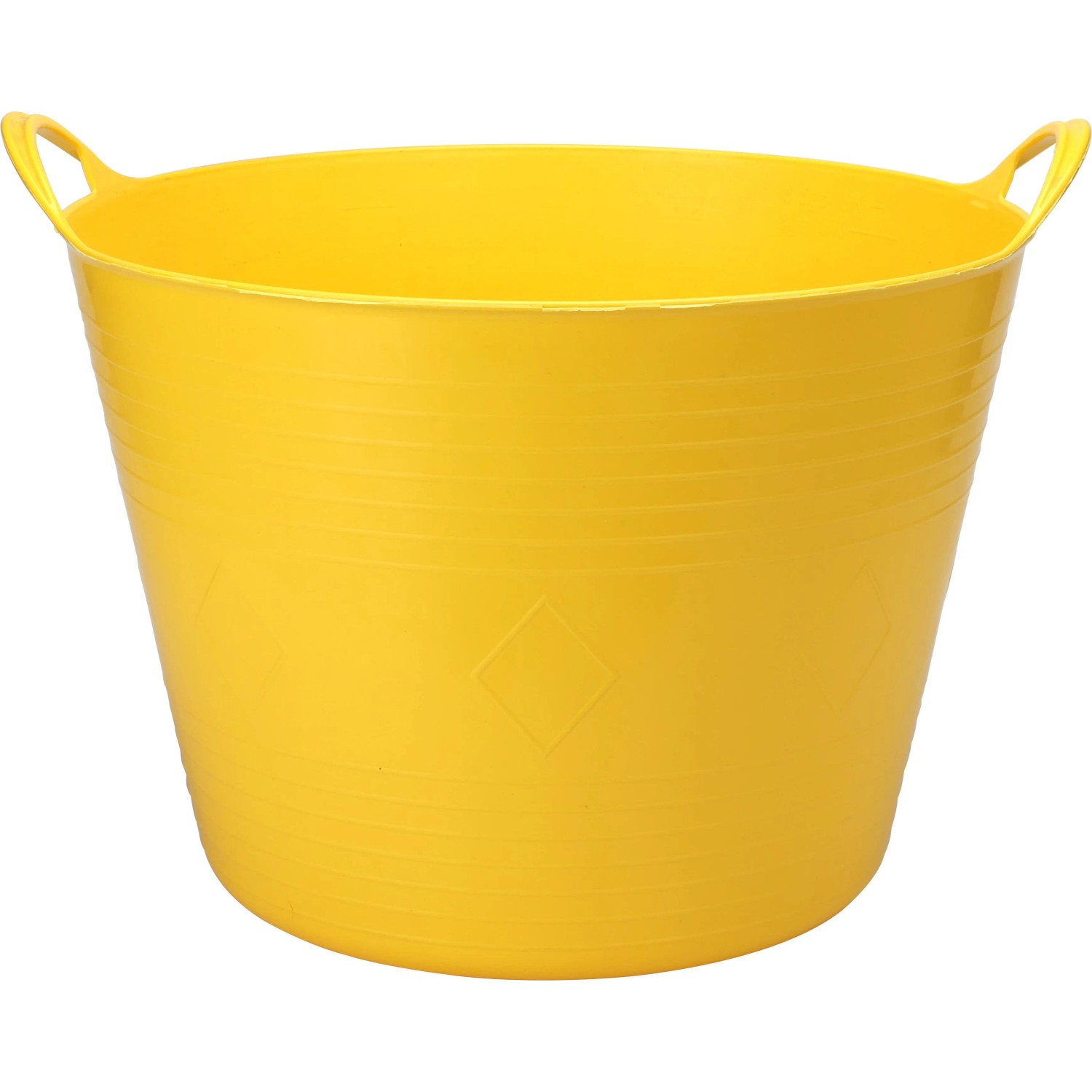 Gelber, flexibler Gummi-Eimer (43 l) von Sunny Garden mit zwei Griffen.