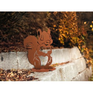 Ferrum Art Design Deko-Figur Backenhörnchen aus Metall in Rostoptik, 32x24cm, für die Gartendekoration.