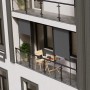 Graue Juskys Senkrechtmarkise Barbados 120x310 cm am Balkon als Sonnen- und Sichtschutz.