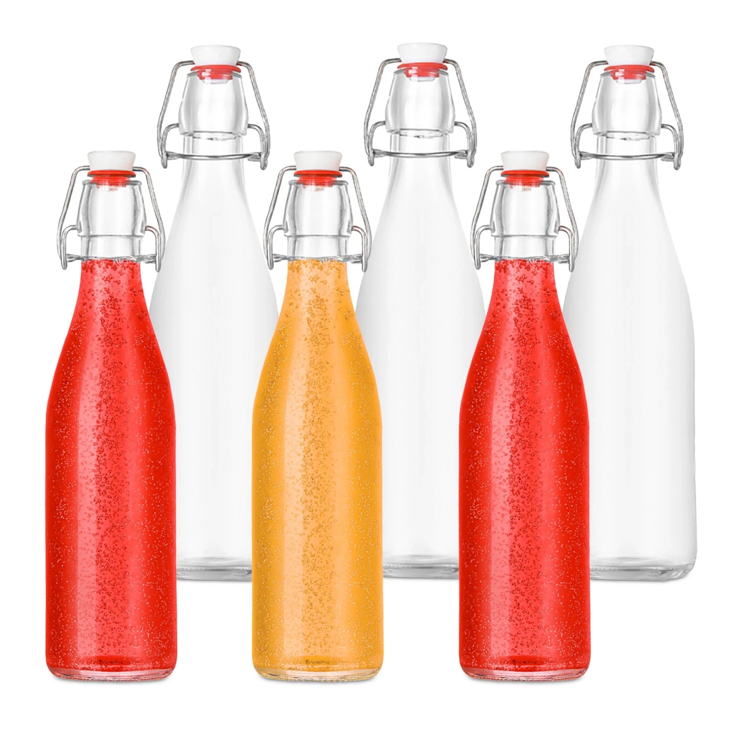 Relaxdays 6er Set Likörflaschen Glas Transparent Bügelverschluss 500 ml