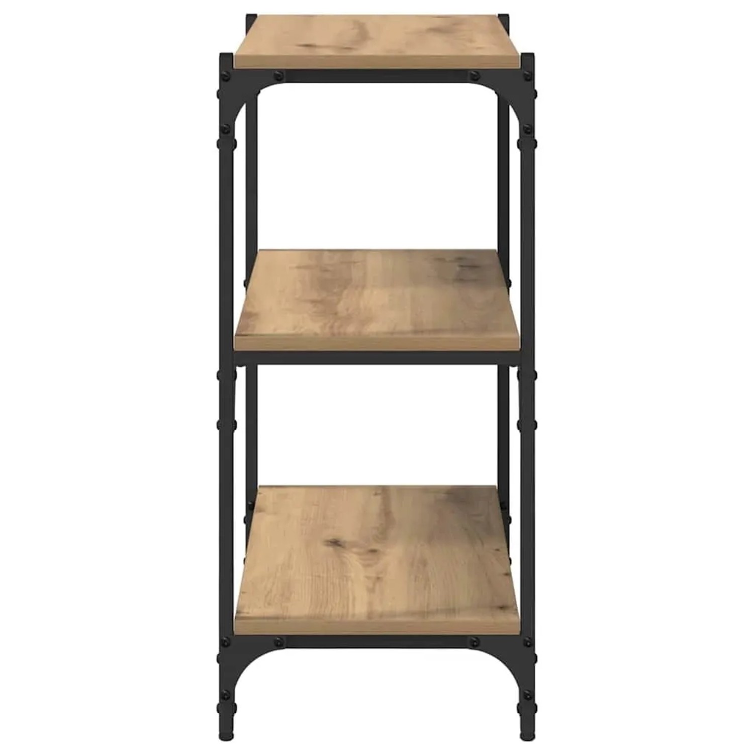 Bücherregal Artisan-Eiche mit 3 Holzwerkstoff-Regalen und schwarzem Metallrahmen im Industrie-Stil.