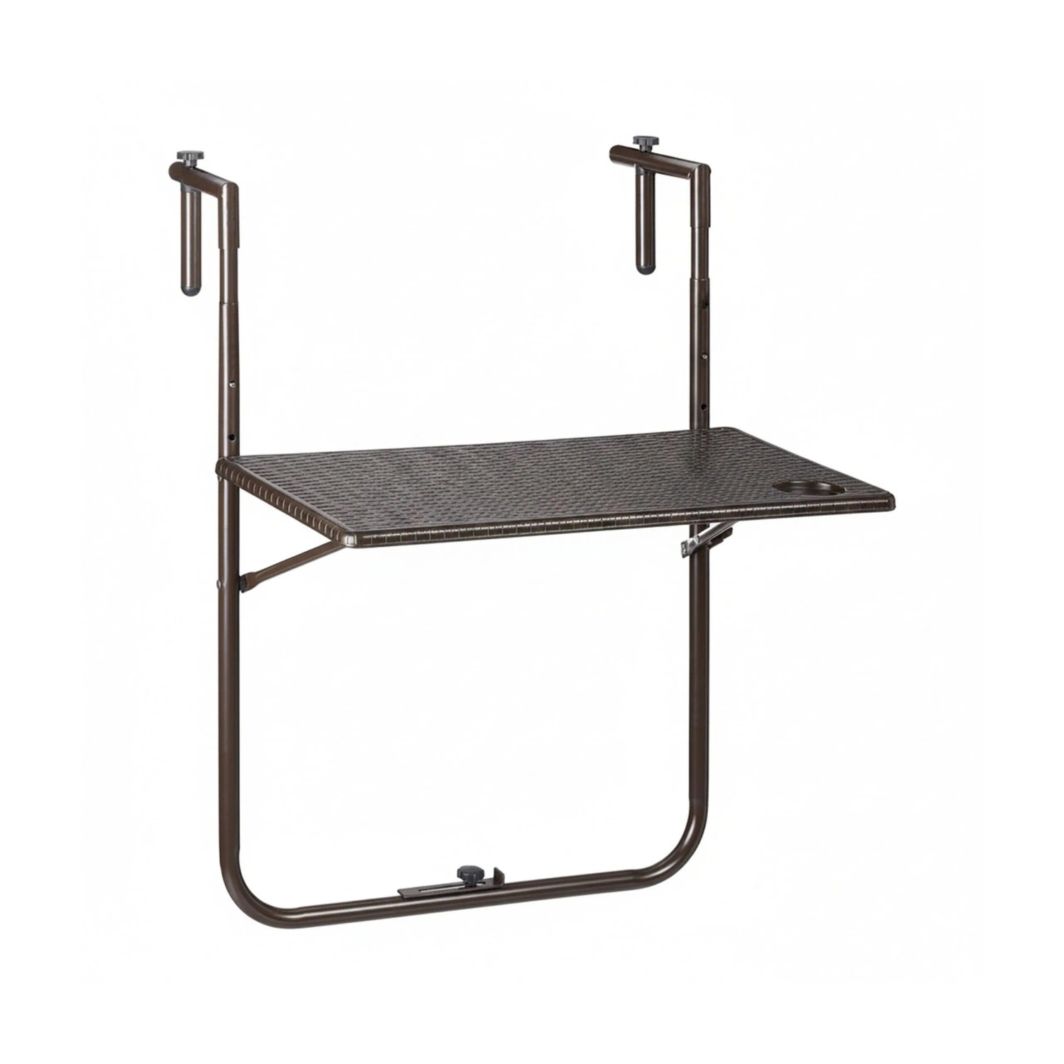 Relaxdays Balkonhängetisch Kunststoff Metall Braun Klappbar Höhenverstellbar Mit 2 Getränkehaltern 72,5 cm x 59,5 cm x 59 cm 2,8 kg