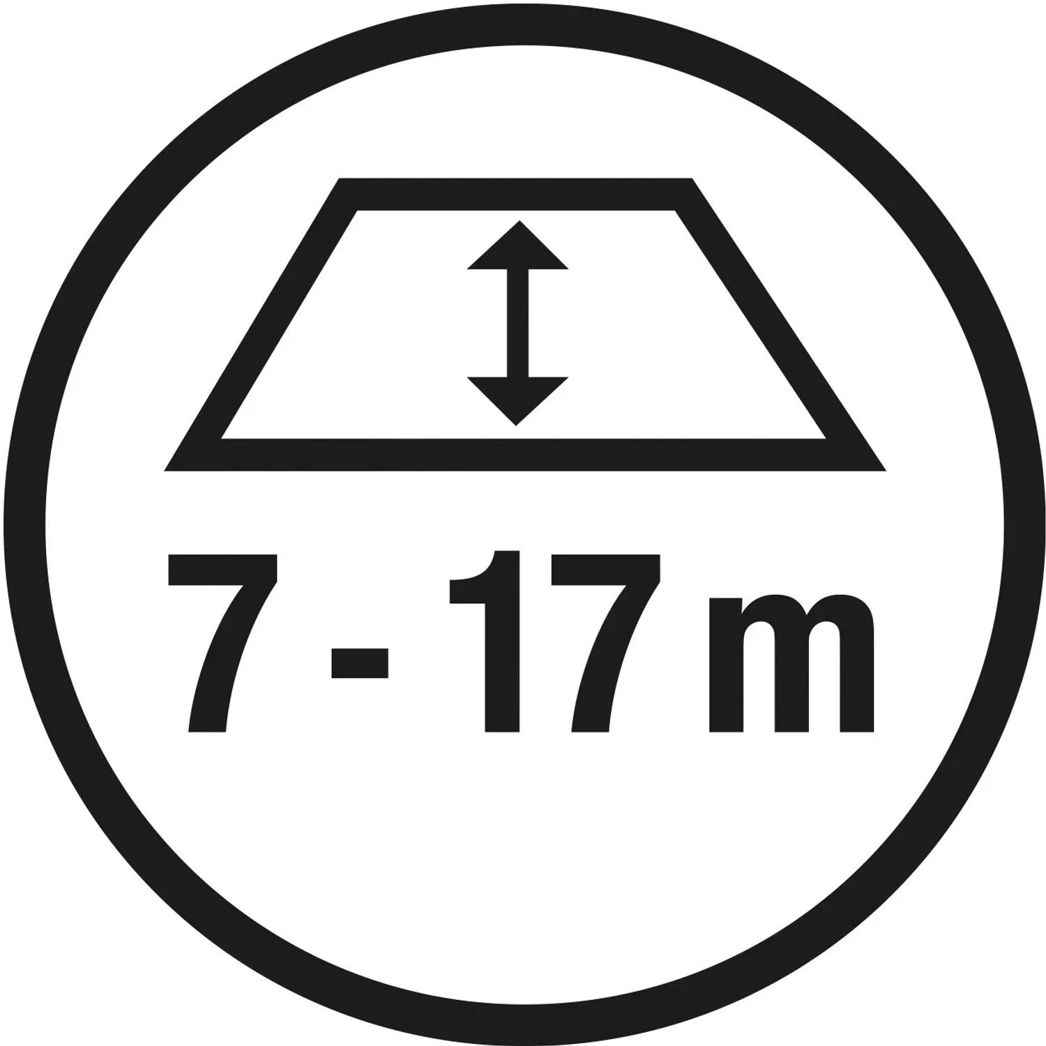 Symbol für die Wurfweite des Gardena EcoLine Viereckregners: 7 bis 17 Meter.