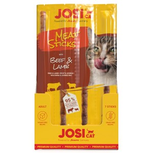 JosiCat Meatstick Katzensnacks mit Rind und Lamm, 7 Stück. Leckerer Kausnack für Katzen.