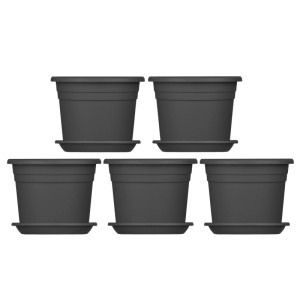 BigDean 5X Blumentopf Ø 40 cm Farbe Anthrazit & Untersetzer Kunststoff Pflanztopf Containertopf Übertopf Pflanzkübel rund 40 x 28 cm Blumentöpfe