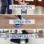 Bona Reiniger für geölte Böden: Anwendung mit Spray Mop – Einrasten, Sprühen, Nachfüllen.