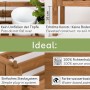 Detailansicht des braunen needs&wants Placy2 Pflanzenständers aus Holz mit Hinweisen zu Produkteigenschaften.