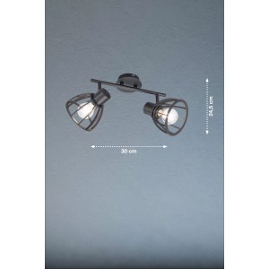 Schwarze Fischer & Honsel Deckenleuchte Tilda, 2-flammig, im Retro-Stil mit Holzdetails.