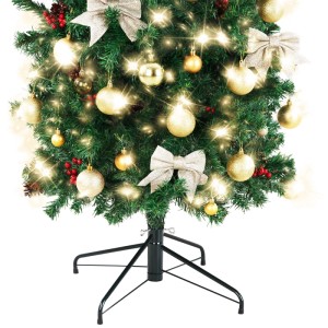 Tectake LED-Lichterkette, warmweiß, mit Schleifen und Kugeln an einem Weihnachtsbaum.