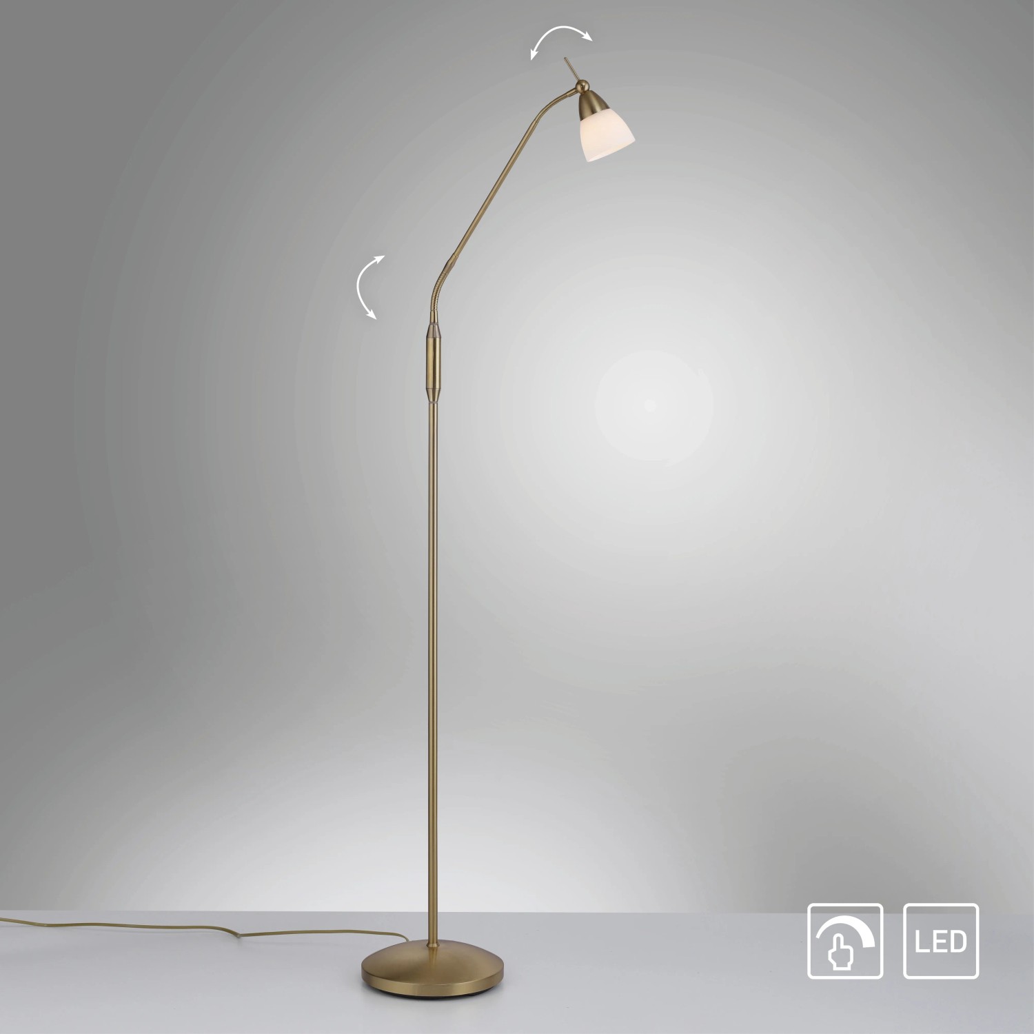 Paul Neuhaus Stehleuchte Pino in Altmessing: Verstellbare LED-Lampe für Wohn- und Esszimmer.