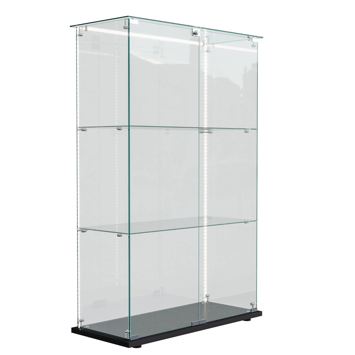 PXloue Vitrine Vitrinenschrank mit LED-Beleuchtung 78x35x123 cm Schwarz
